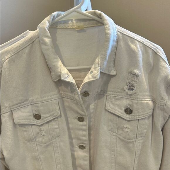 LifeShe White Cropped Denim Distressed Jacket, Women’s XL - Picture 5 of 8